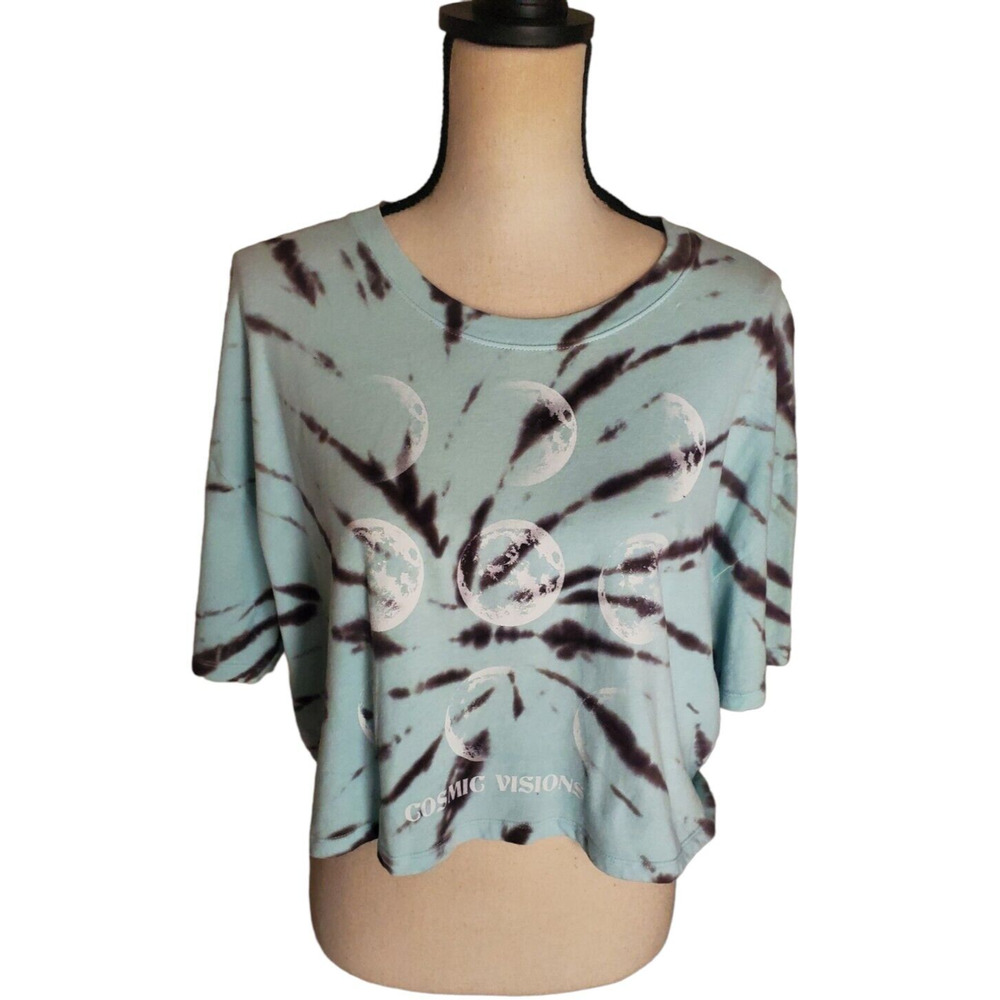Hollister Blue Green & Brown Tie Dye Cosmic Visions Crop Top Shirt Sz L